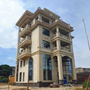 石嘴山 黄金麻花岗岩石材别墅外墙干挂搭配（雕花栏杆花瓶柱门楼罗马柱）