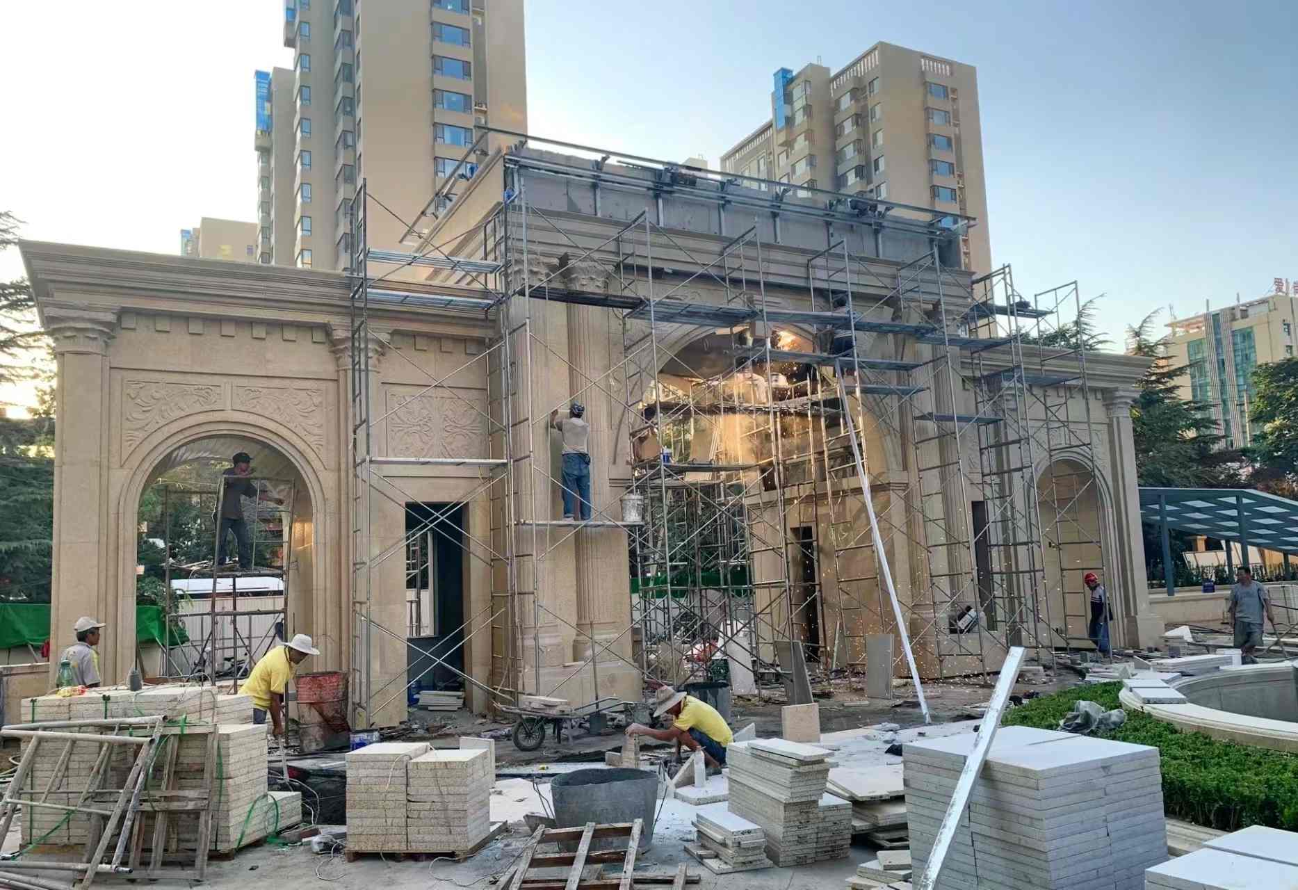 石嘴山 黄金麻荔枝面花岗岩小区门楼外墙干挂