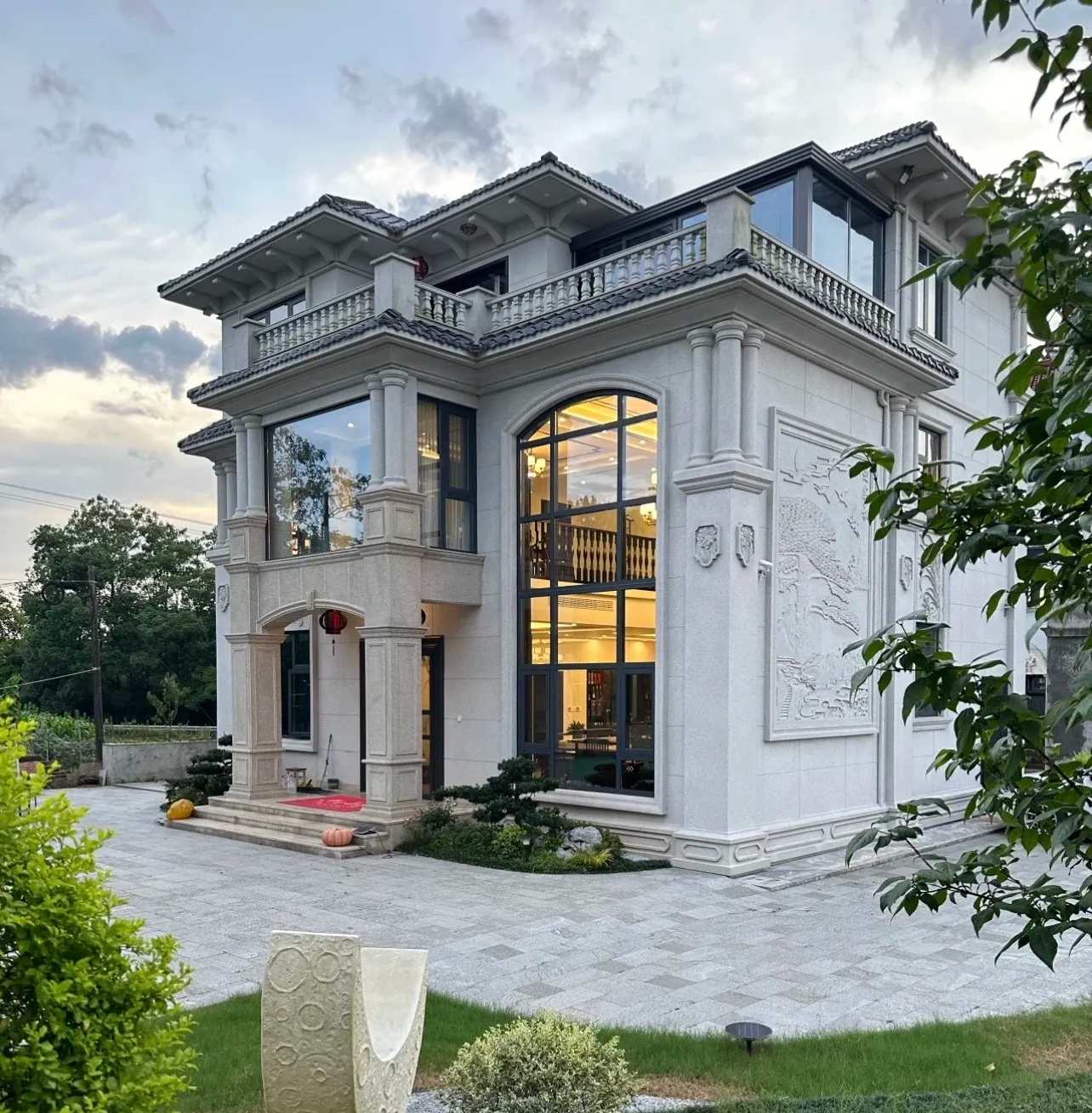 石嘴山 白麻花岗岩私人别墅干挂石材豪华定制