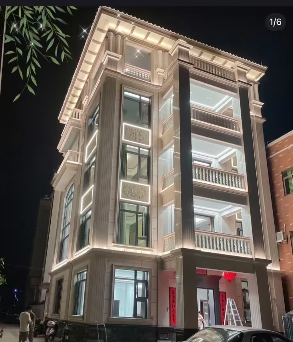 石嘴山 芝麻白花岗岩别墅外墙夜间效果